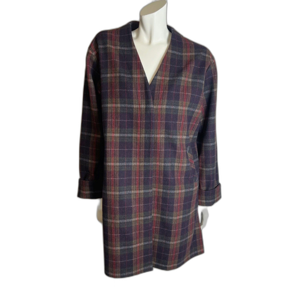 Mododoc Wool Blend Brown Red Plaid Jacket Coat Women's Size S